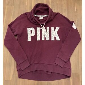 PINK Victoria's Secret Maroon Cowl Neck Sweatshirt Leopard Print Logo Size S